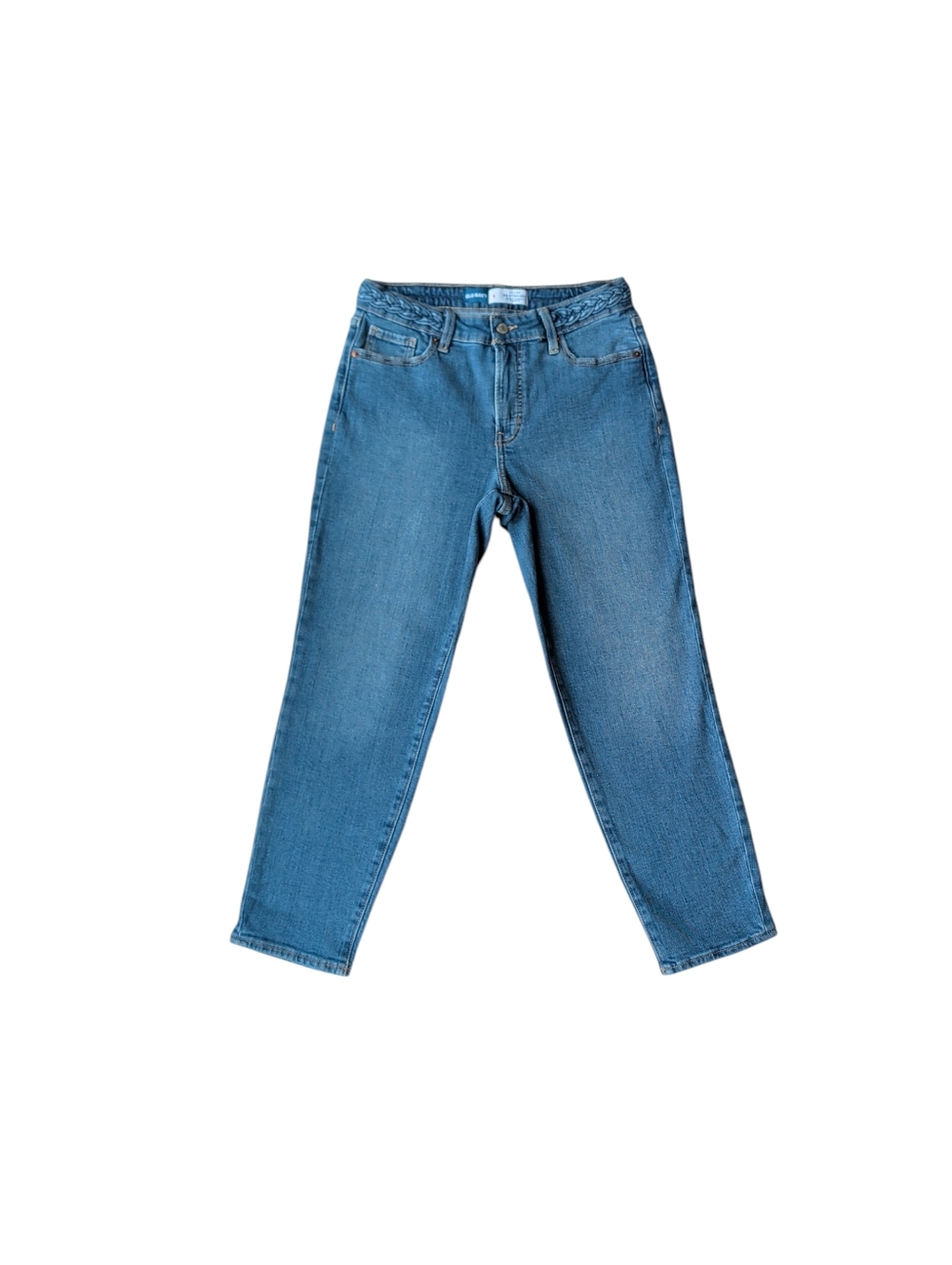 Old Navy OG Straight High-Rise Braided Ankle Denim Mom Jeans 6 Blue Pockets